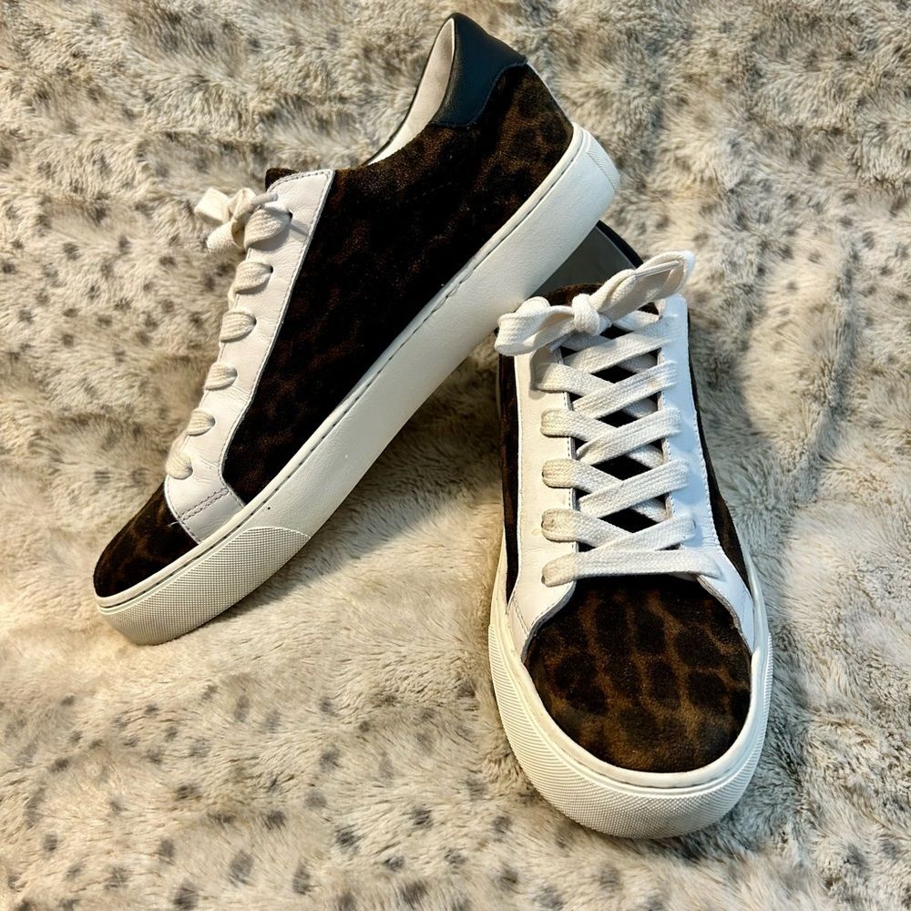 Veronica Beard Leopard Print Suede 8.5 BIBI Skater Sneakers EUC